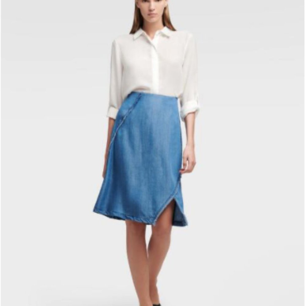 Dkny Women’s Asymmetrical Fringe Denim Skirt